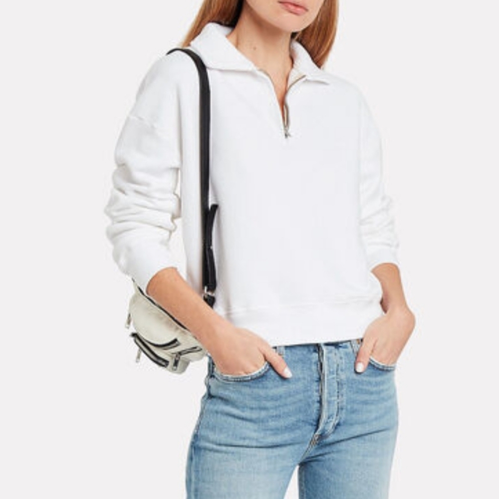 RE/DONE White 70s Cropped Half-Zip Sweatshirt